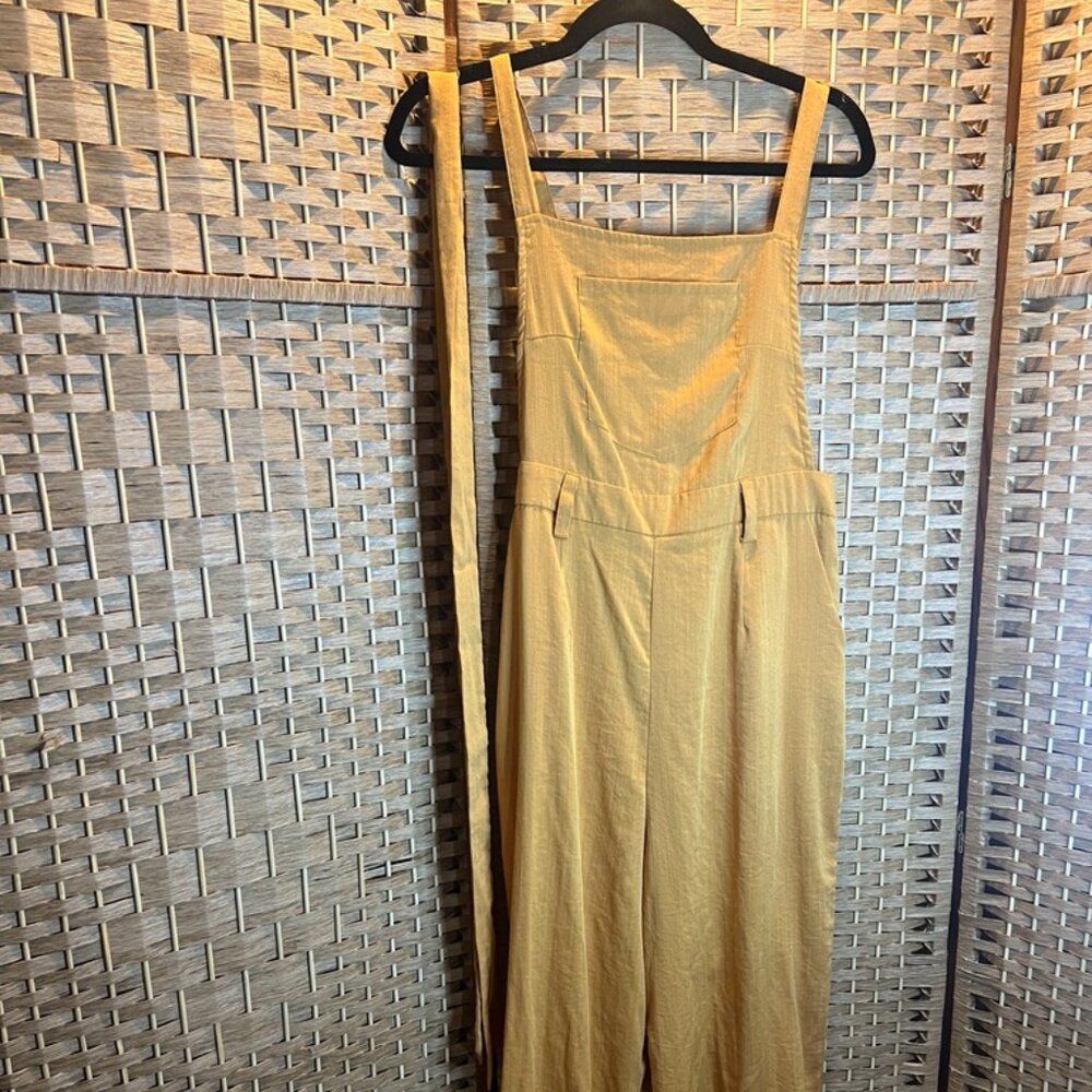 a.Peach | Mustard/Goldenrod | Wide‑leg Suspender Jumpsuit